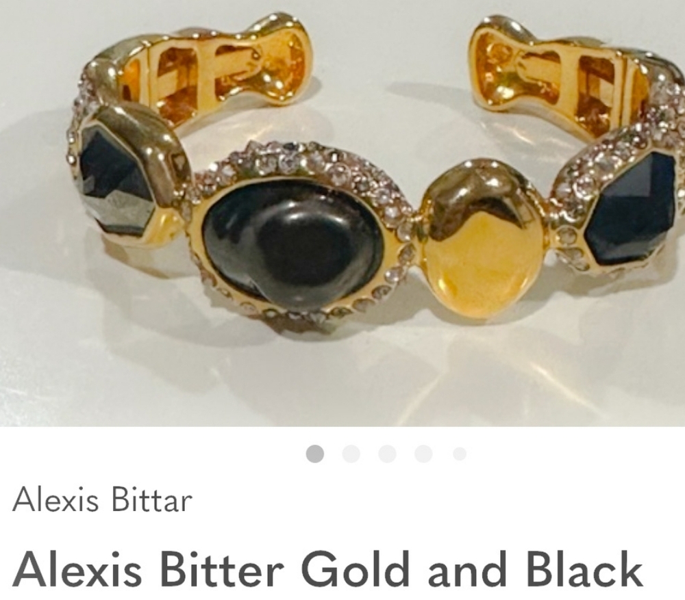 MISS HAVERSHAM MOLTEN PEBBLED HINGED CUFF !BLACK  STONES SET IN GOLD!!! NWOT!